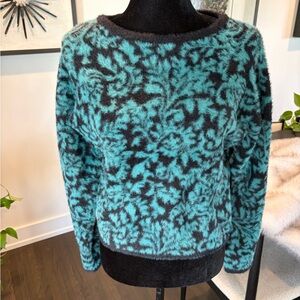 Tahari Black and Teal Floral Sweater